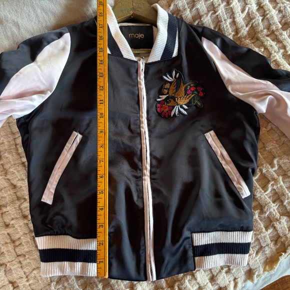 Maje satin bomber jacket with appliqué size 36 FR - Picture 9 of 13